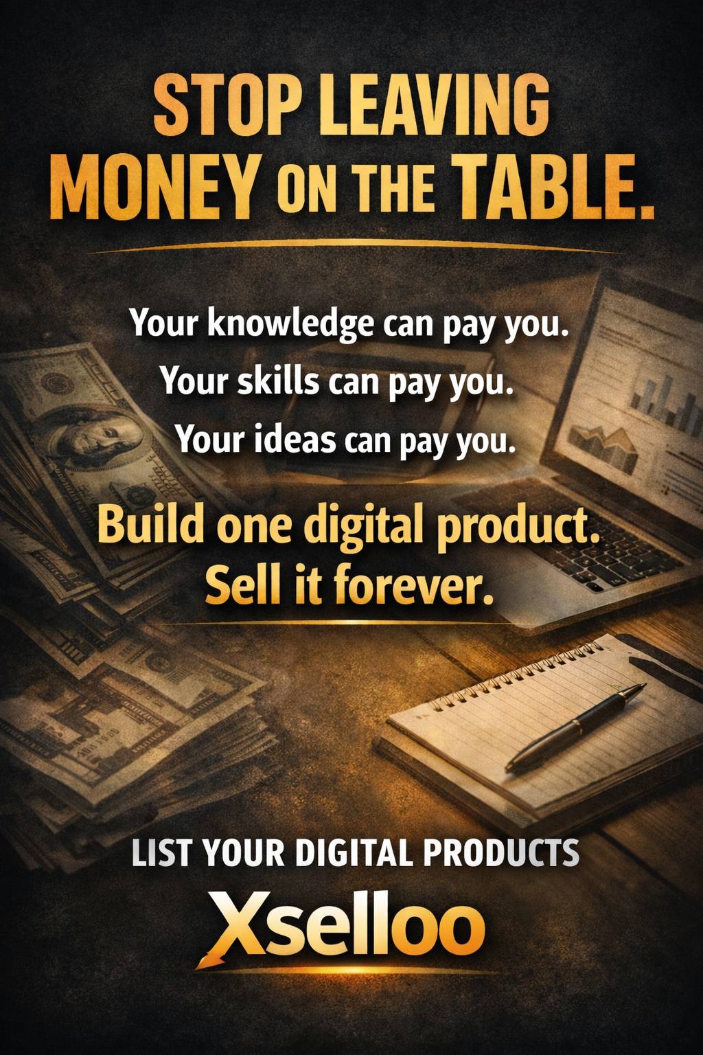Stop leaving money on the table.
Your knowledge is valuable.
Turn it into a digital product.
List yo...
