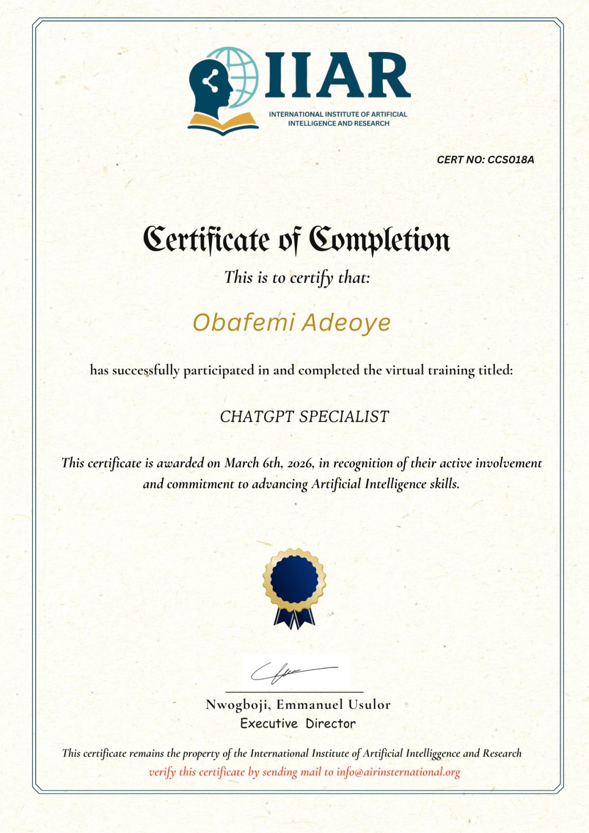 Yet Another Done & Dusted...
This time, from the International Institute of AI & Research (IIAIR)....