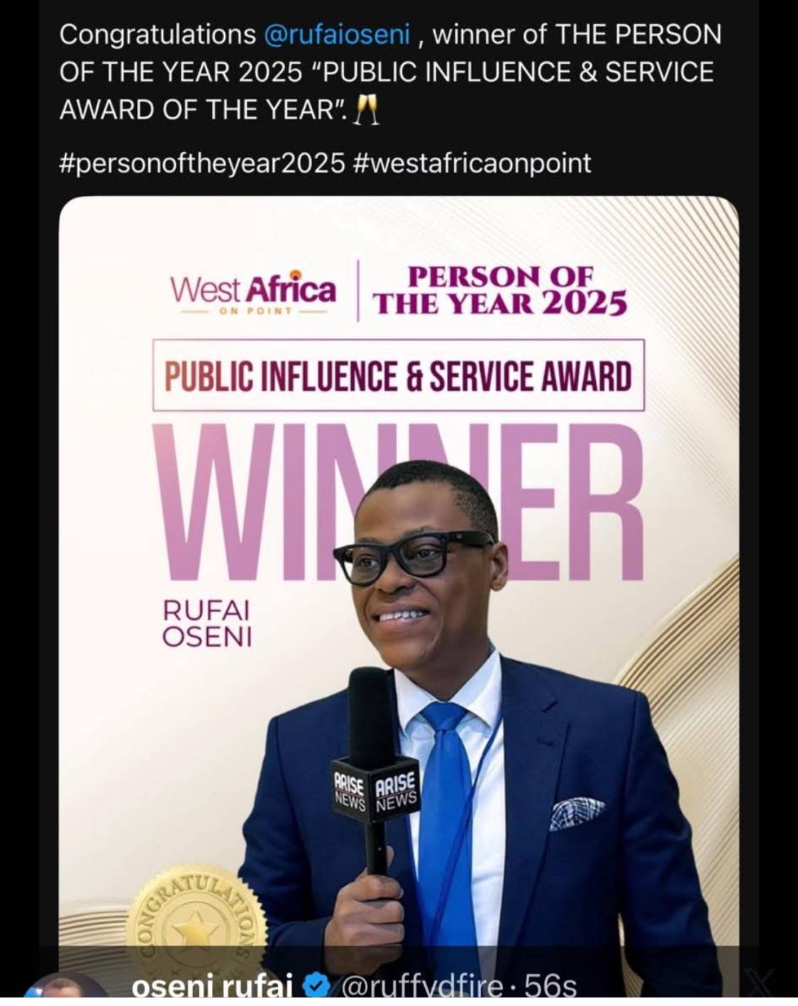 Congratulation to one of my best Journalists with the arise TV
#RufaiOseni
#LekeeLekee
#ProudNigeri...