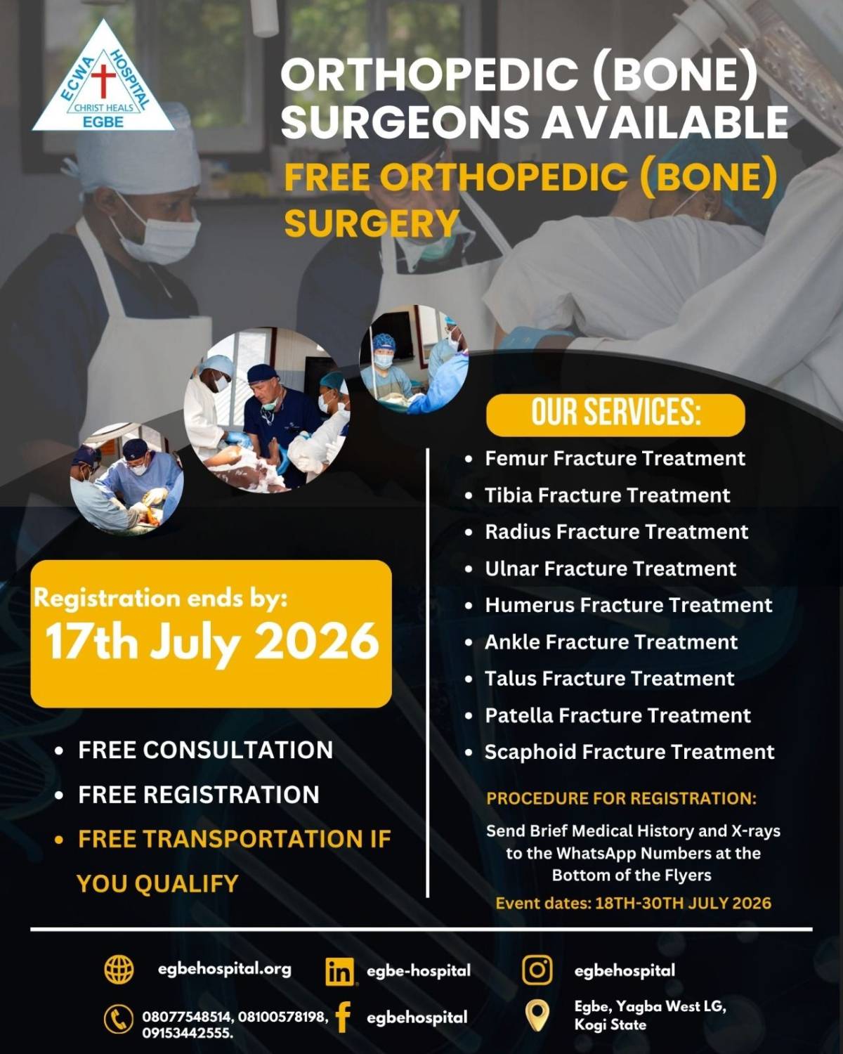 Opportunity for free Orthopedic surgery...