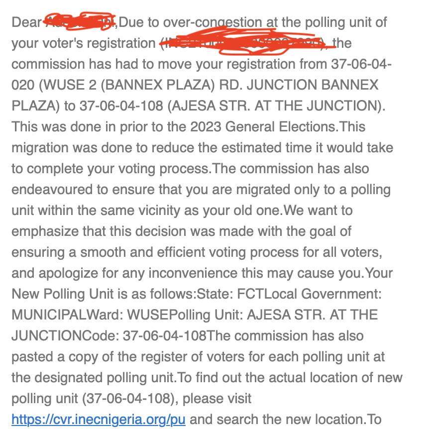 A day before critical elections in Abuja. INEC is sending emails informing voters their polling unit...
