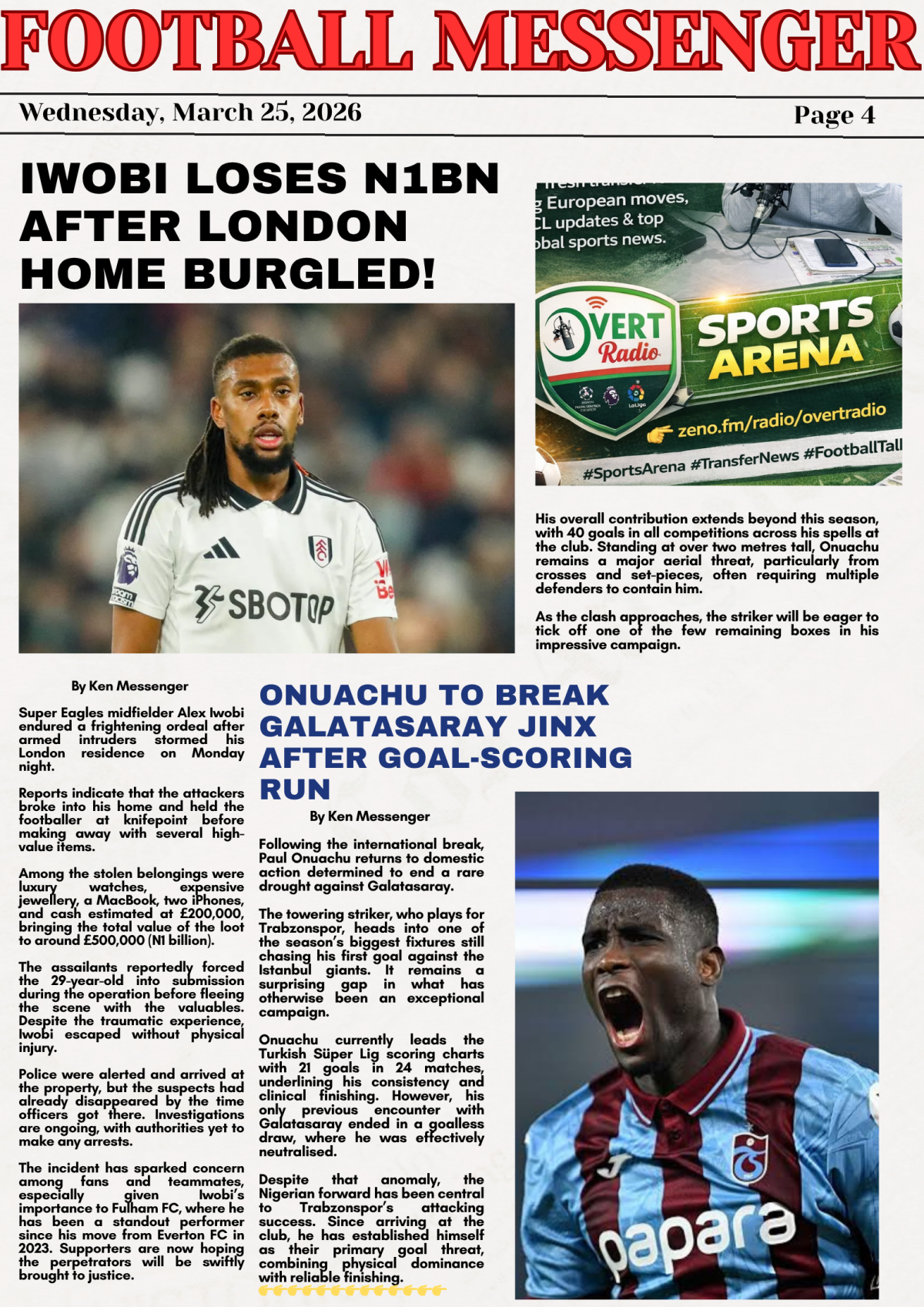 DM to subscribe and get your daily e-copy of Football Messenger straight to your mailbox before the...