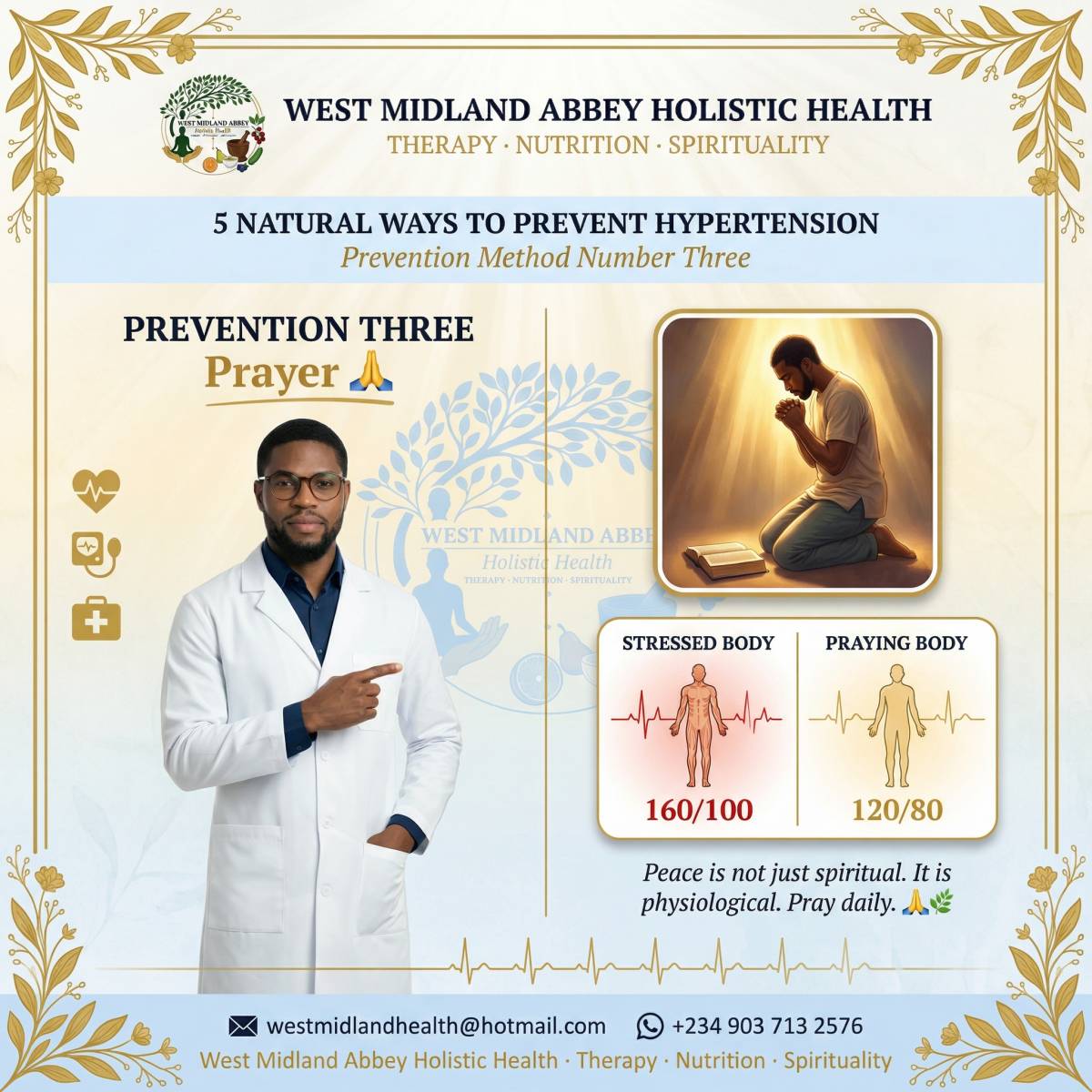 The third prevention I have for us is Prayer. ๐ This may surprise you. Prayer as prevention for hig...