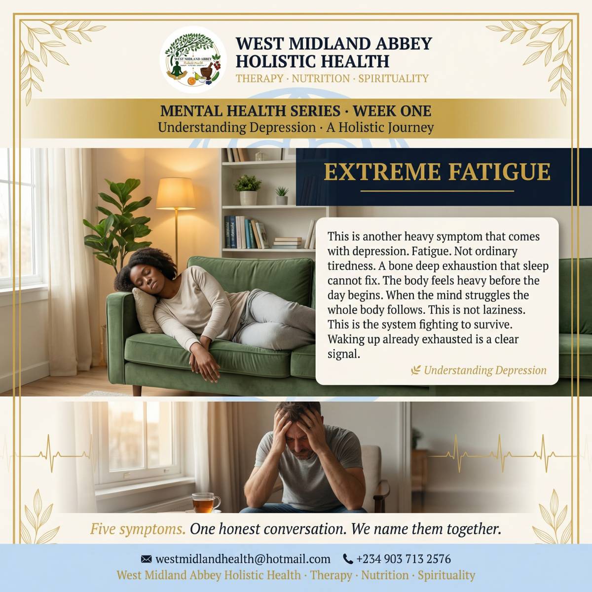 Greetings everyone. This is the third symptom of depression I have for us. Extreme fatigue. The next...