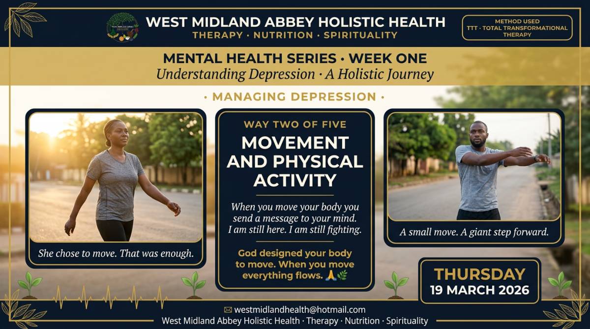 MOVEMENT AND PHYSICAL ACTIVITY
The second way to manage depression. Your body and your mind are not...