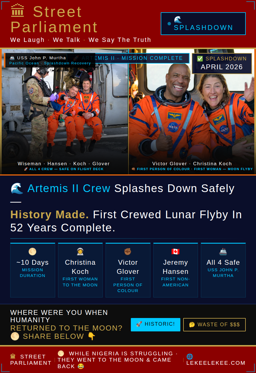 The Artemis II astronauts were all smiles on the flight deck of USS John P. Murtha after they were e...