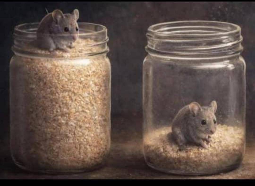 *A mouse once fell into a jar full of grain*
First day it celebrated.
Food everywhere. No need to s...