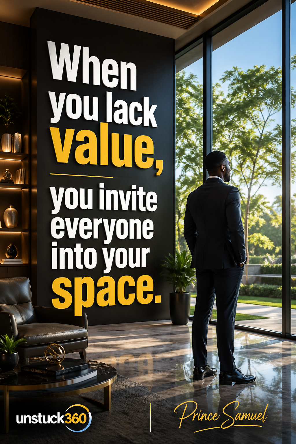 "When you lack value, you invite everyone into your space."
You say yes too quickly.
You allow too...