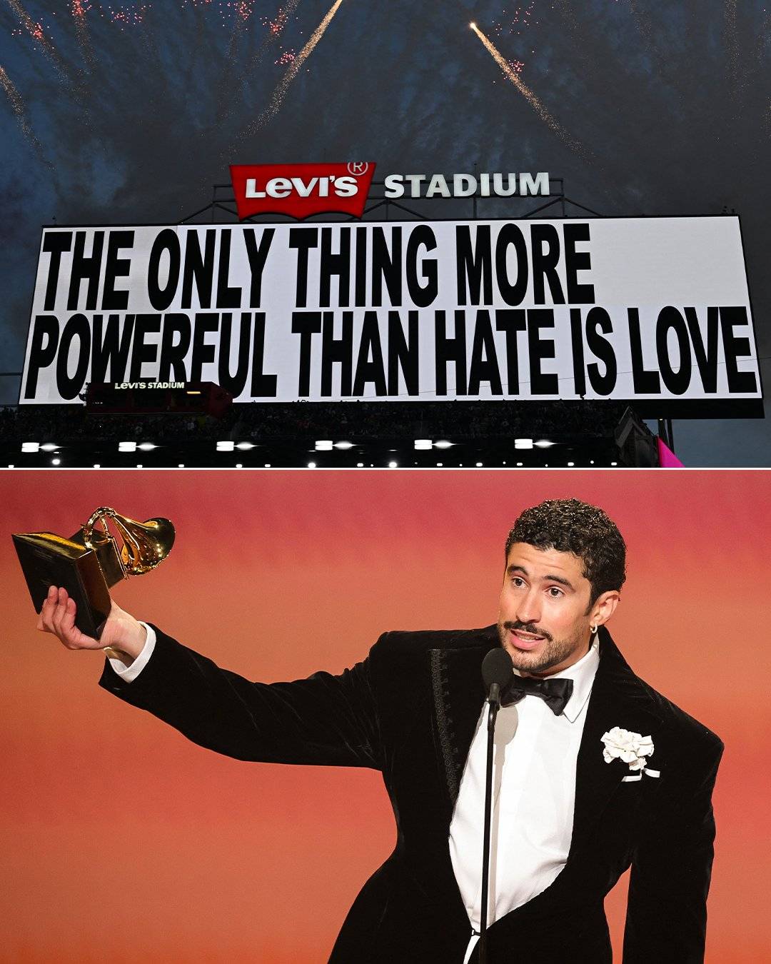 [Super Bowl LX] Bad Bunny ended his Super Bowl LX halftime show with the same message from his GRAMM...