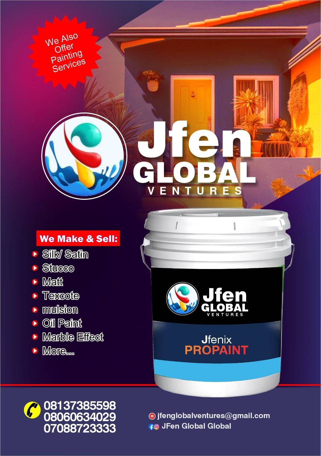 Quality paints ๐จ
Contact us today
08060634029
08137385598
We deliver nationwide