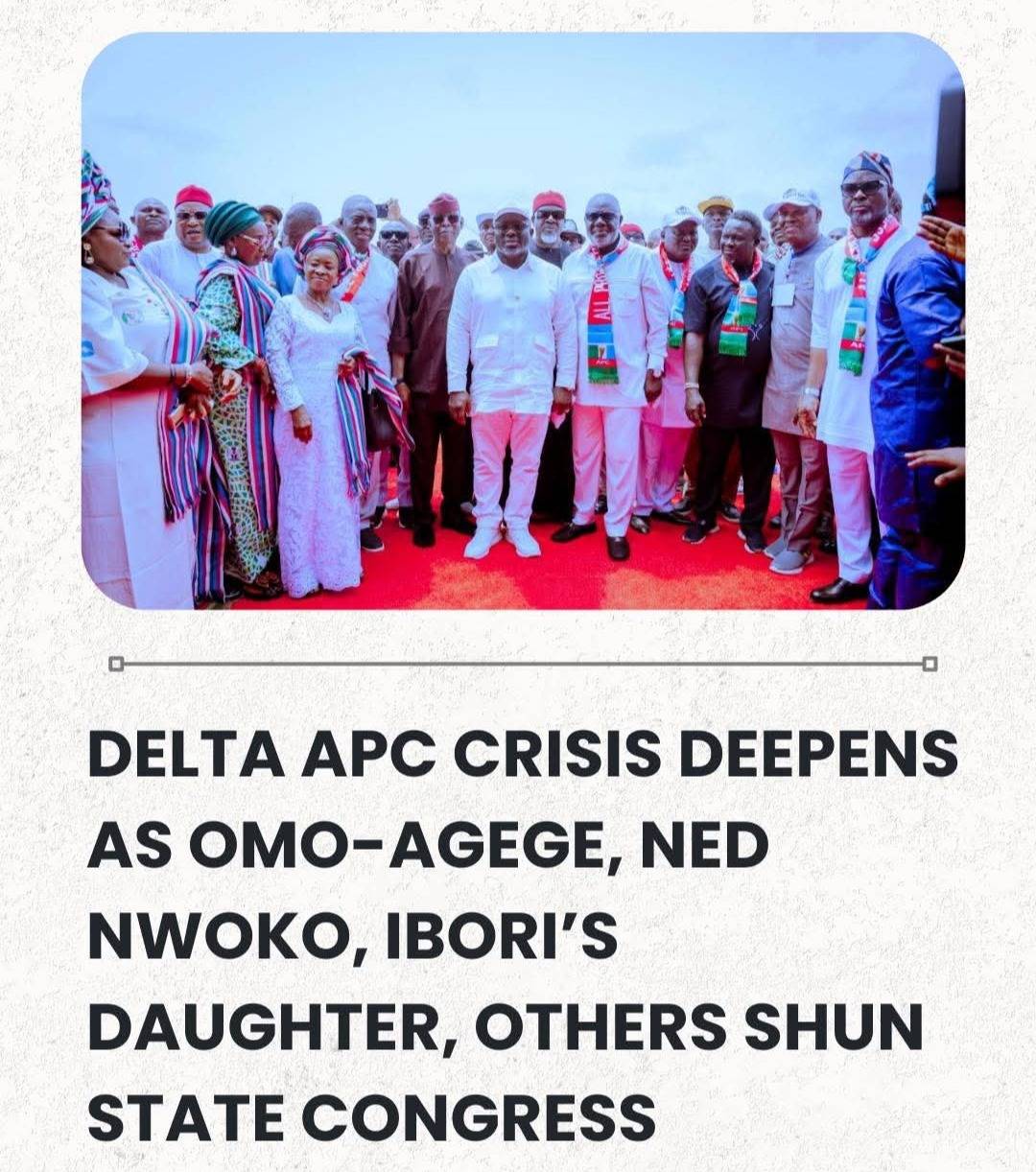 BREAKING: Delta APC Crisis Deepens As Omo-Agege, Ned Nwoko, Ibori’s Daughter, Others Shun State Cong...