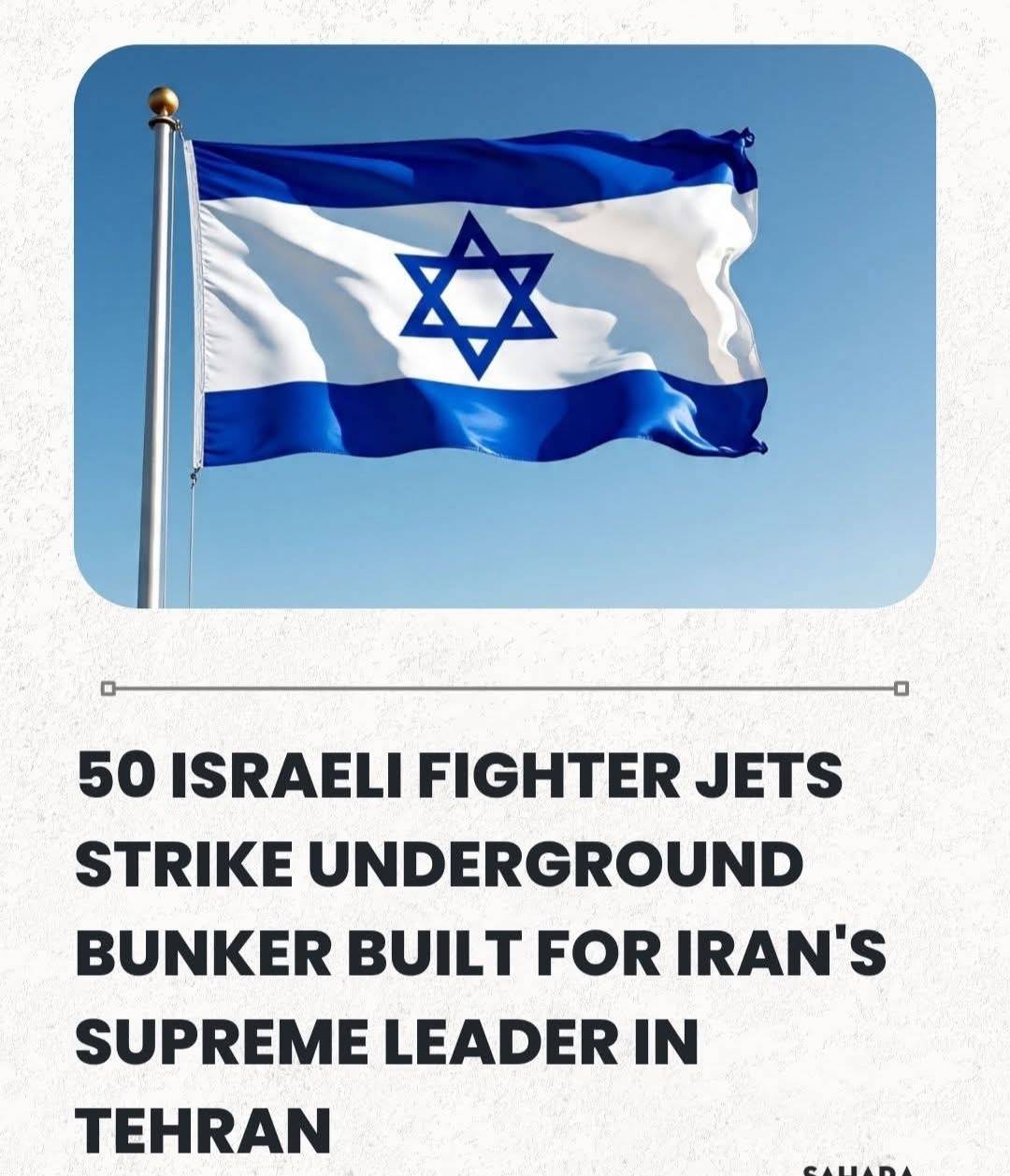 50 Israeli Fighter Jets Strike Underground Bunker Built For Iran's Supreme Leader In Tehran
(Sahara...