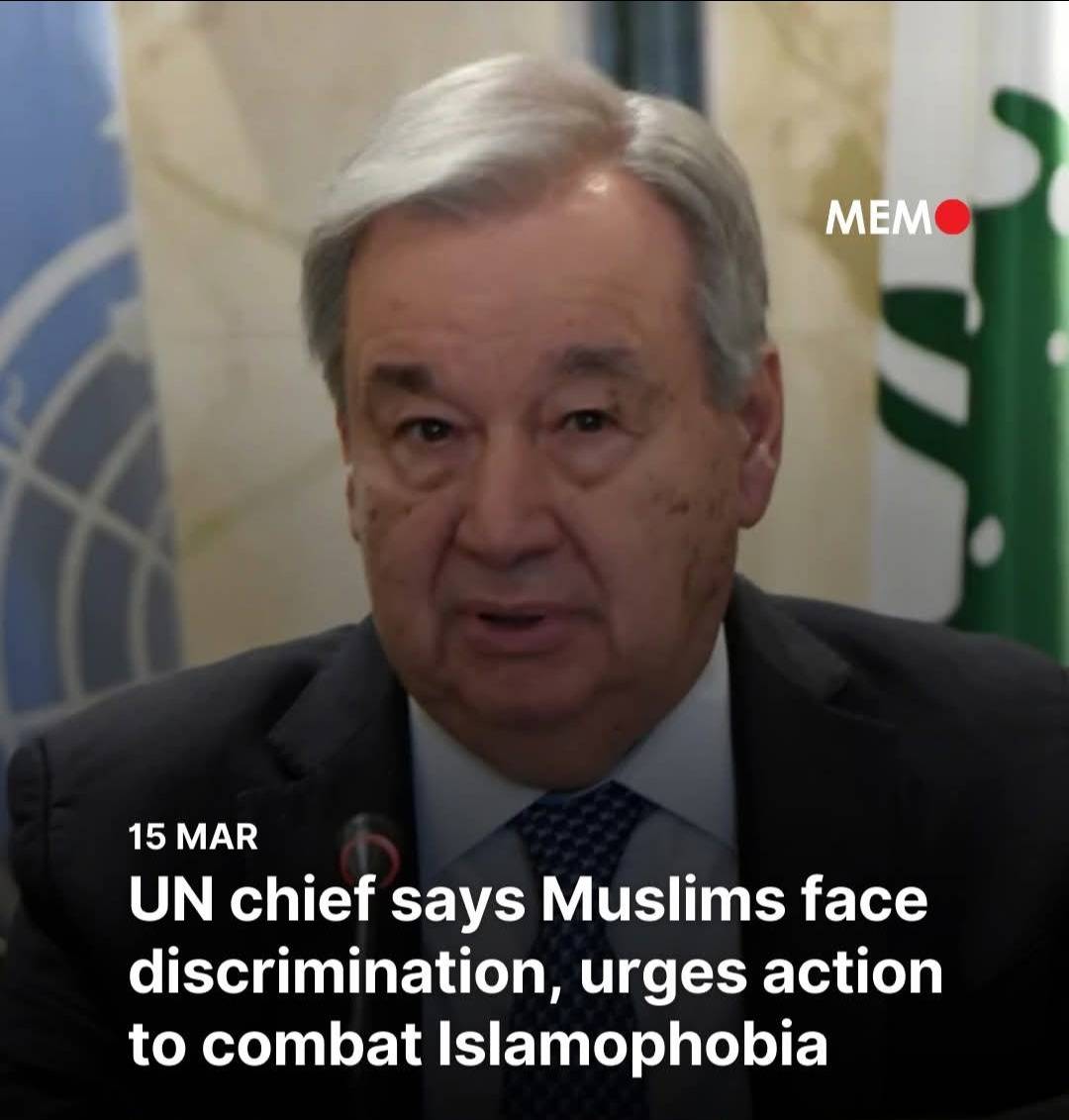 UN Secretary-General Antonio Guterres said Sunday that Muslims around the world continue to face dis...