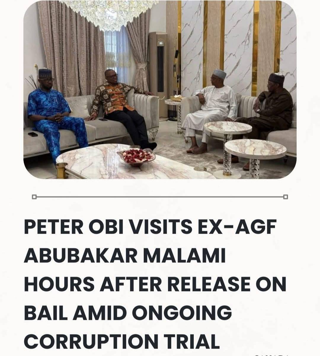 Peter Obi Visits Ex-AGF Abubakar Malami Hours After Release On Bail Amid Ongoing Corruption Trial.
T...