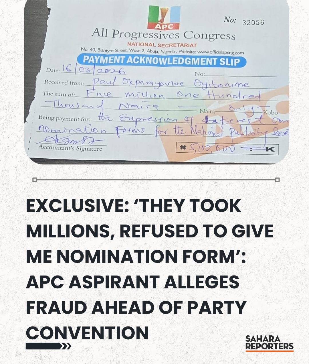 EXCLUSIVE: ‘They Took Millions, Refused To Give Me Nomination Form’: APC Aspirant Alleges Fraud Ahea...
