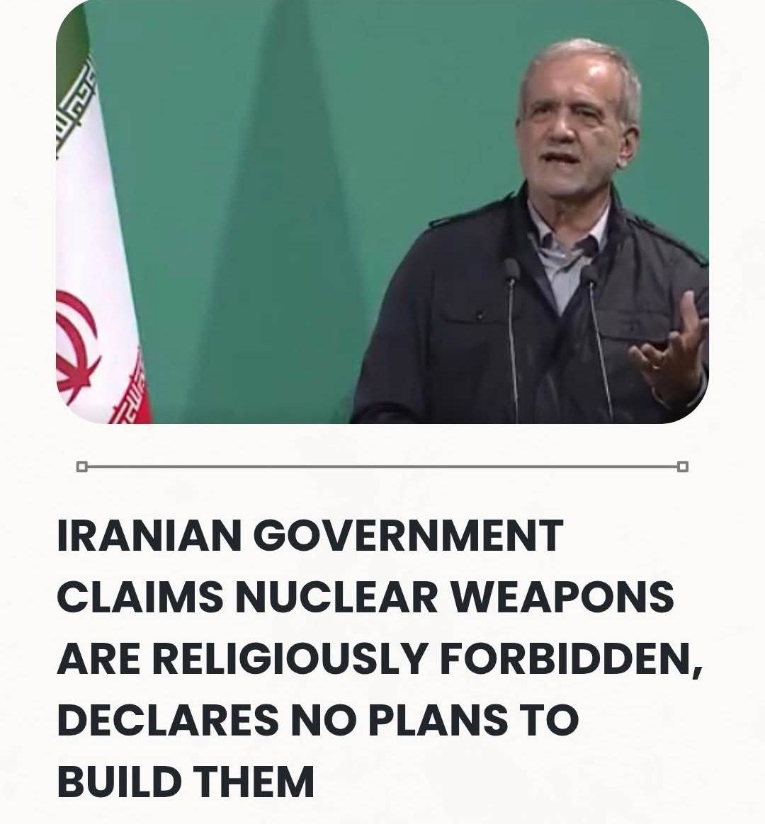 Iranian Government Claims Nuclear Weapons Are Religiously Forbidden, Declares No Plans To Build Them...