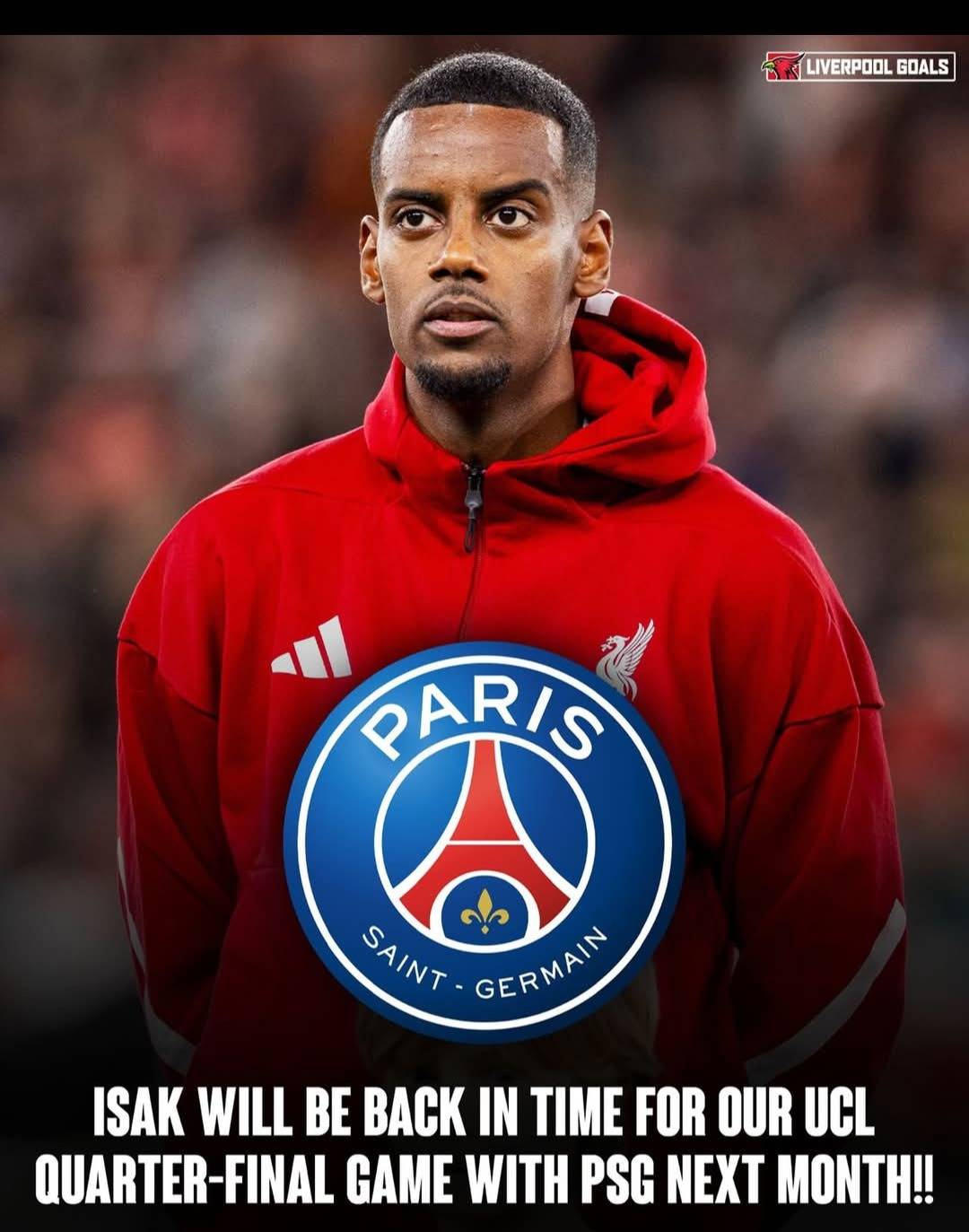🚨NEW: Arne Slot says Alexander Isak will be back in time for Liverpool’s Champions League quarter-f...