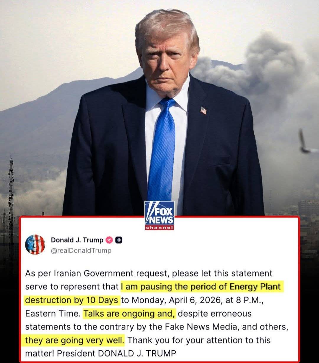 NEW: President Trump says he will hold on strikes against Iranian energy infrastructure at the reque...