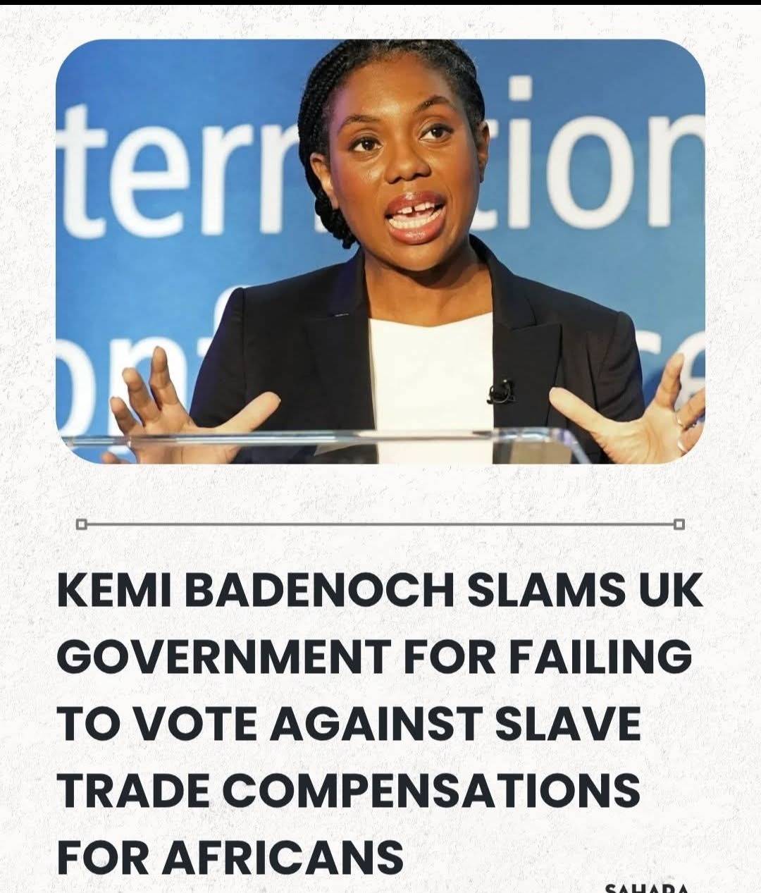 Kemi Badenoch Slams UK Government For Failing To Vote Against Slave Trade Compensations For Africans...
