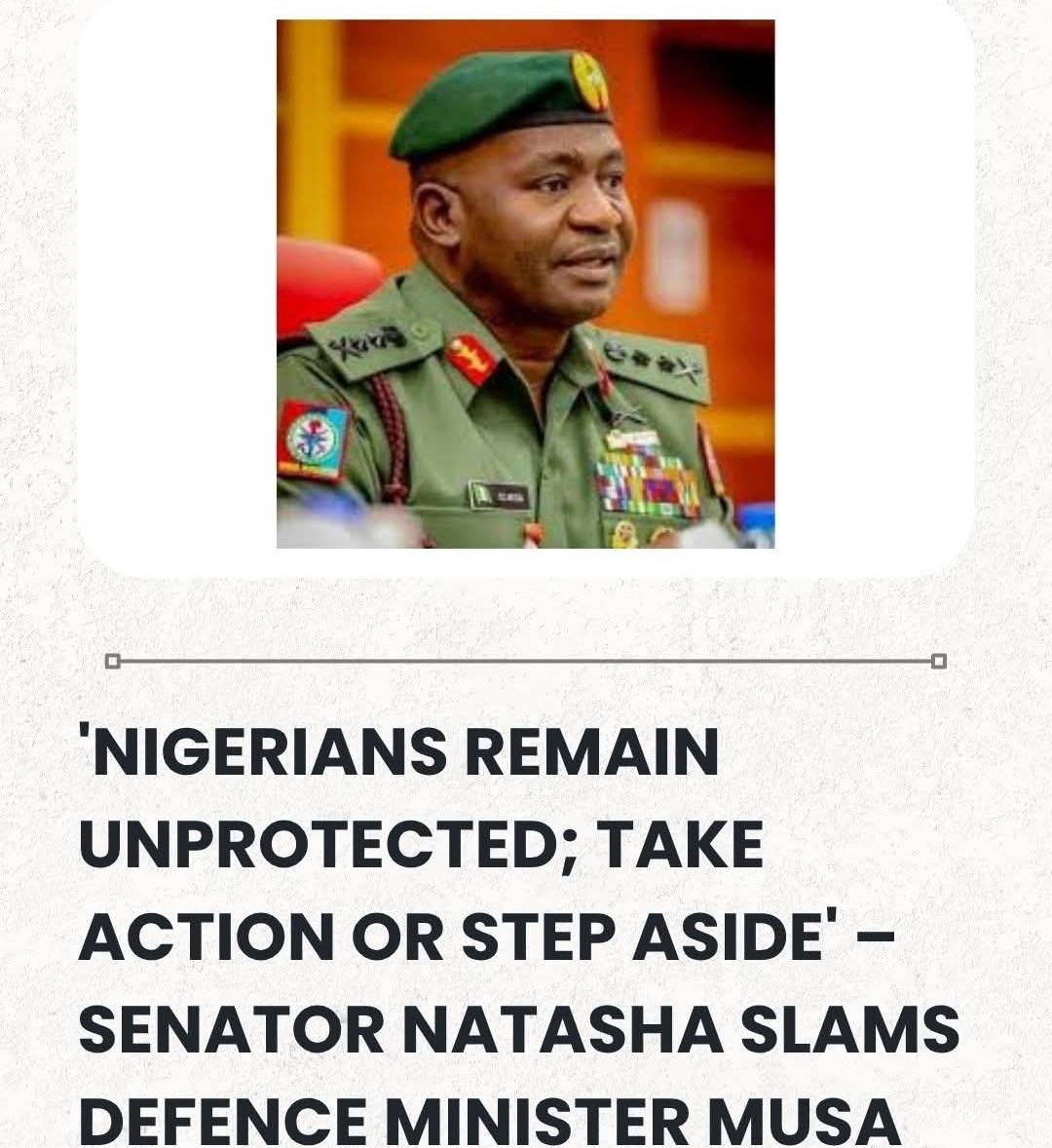 'Nigerians Remain Unprotected; Take Action Or Step Aside' – Senator Natasha Slams Defence Minister M...