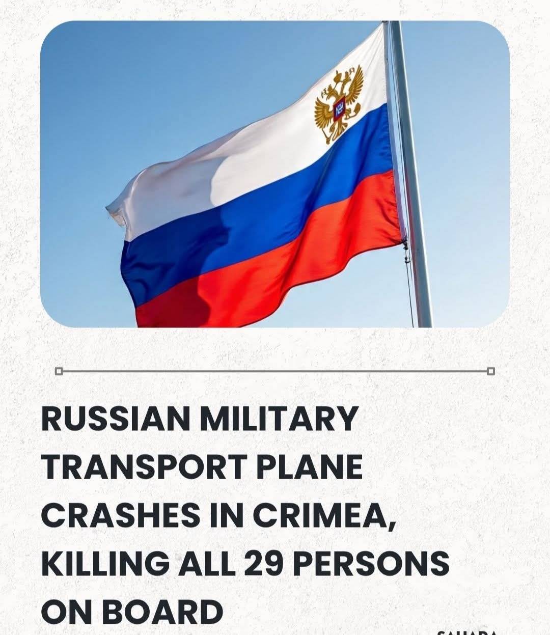Russian Military Transport Plane Crashes In Crimea, Killing All 29 Persons On Board.