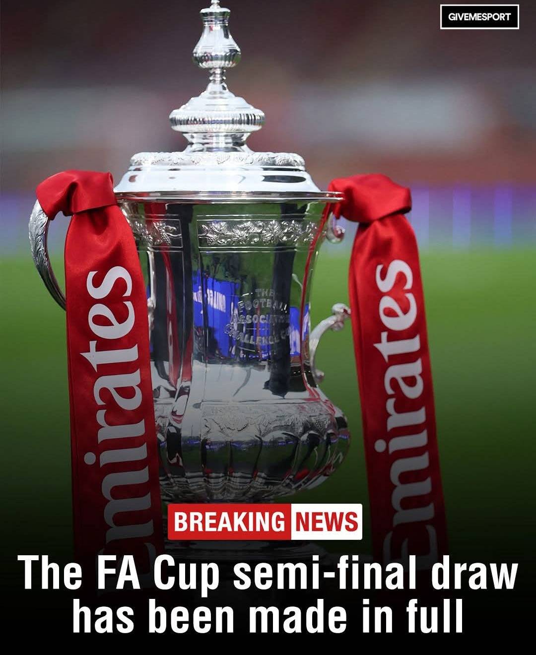 BREAKING: FA Cup Semi-Final Draw! 🤯🏴
• Manchester City vs. Southampton
• Chelsea vs. Leeds...
