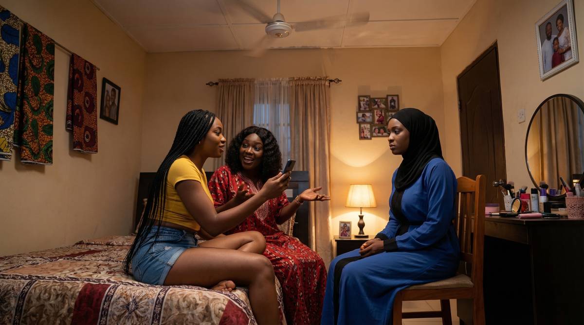 Girls discussing about their night party.