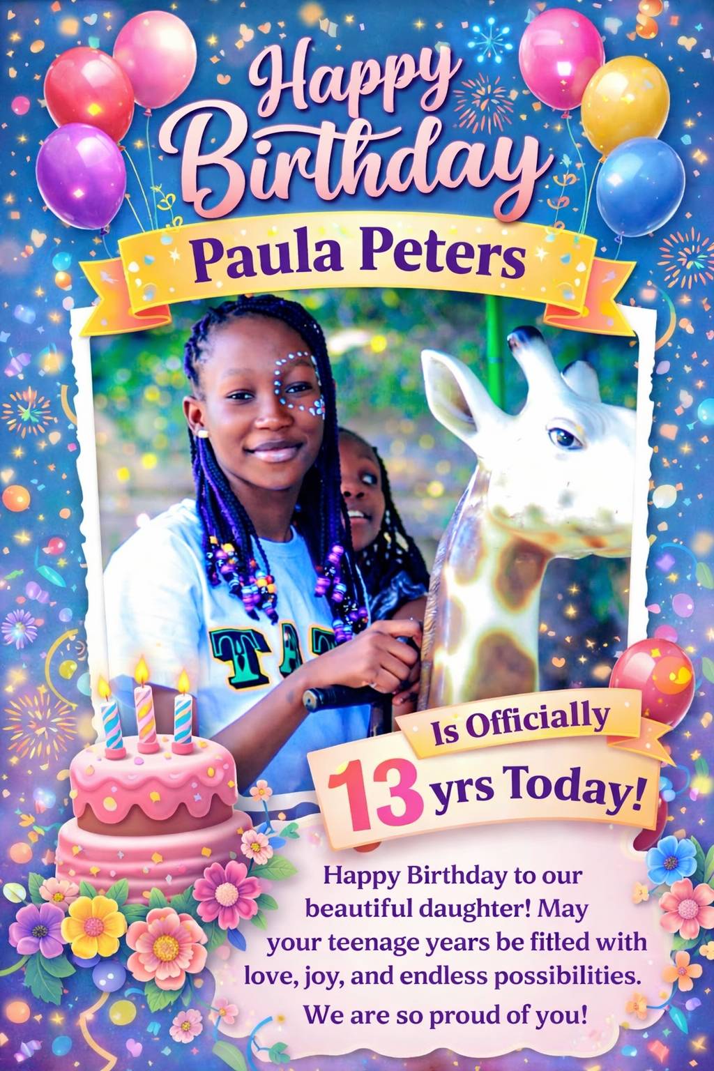 Happy 13th birthday, Paula.
My precious daughter, today you officially step into your teenage years...