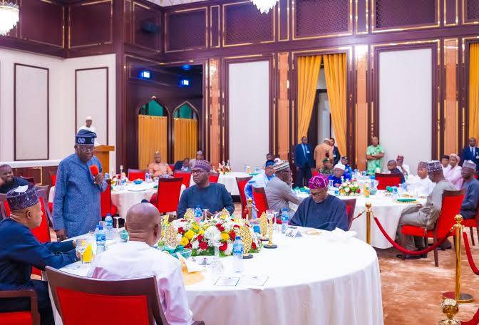 Nigeria President Bola Ahmed Tinubu is happily winning and dining with the Governor's and Elite's, i...