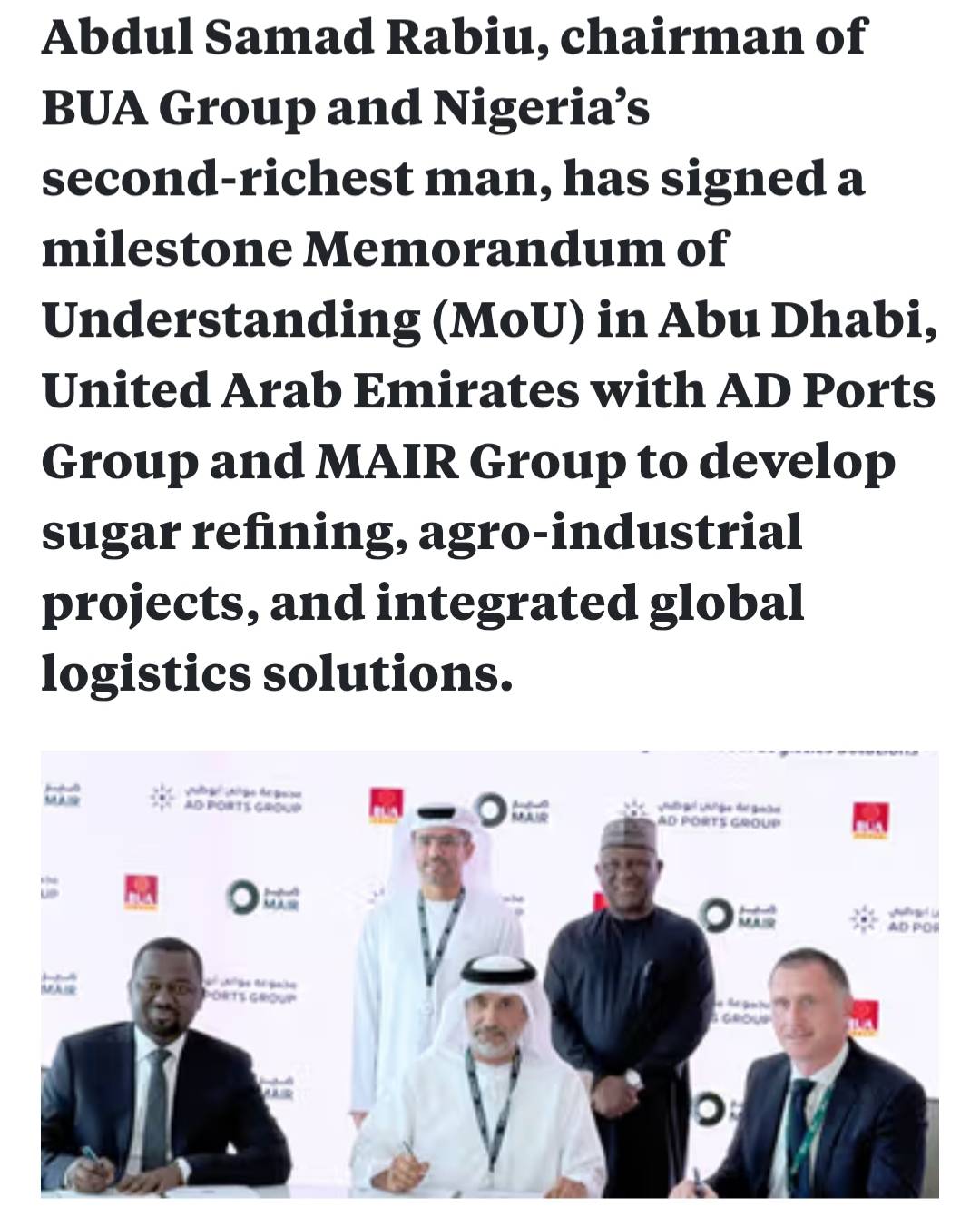 Nigeria’s second‑richest man, Abdul Samad Rabiu, expands into UAE food and logistics hub
Source: Bus...