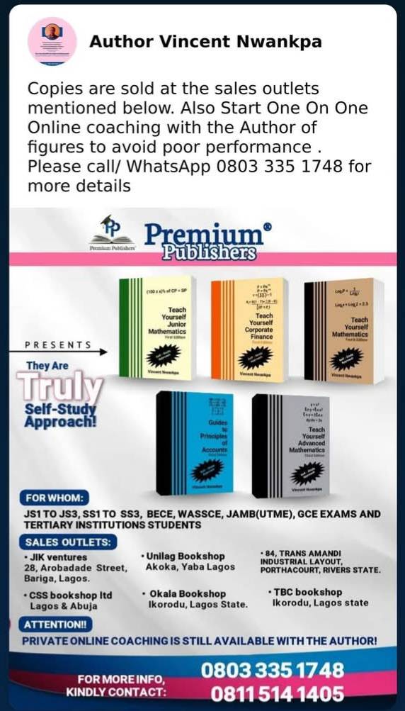 You can purchase my books locally in Nigeria and Internationally via Amazon.com.Please call/WhatsApp...