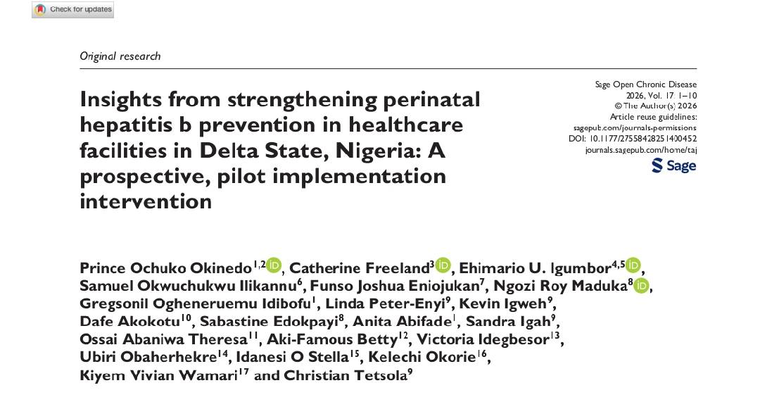 🎗️🔊Publication Alert🎗️
I'm glad to share that our PMTCT intervention work on Hepatitis B in Delta...