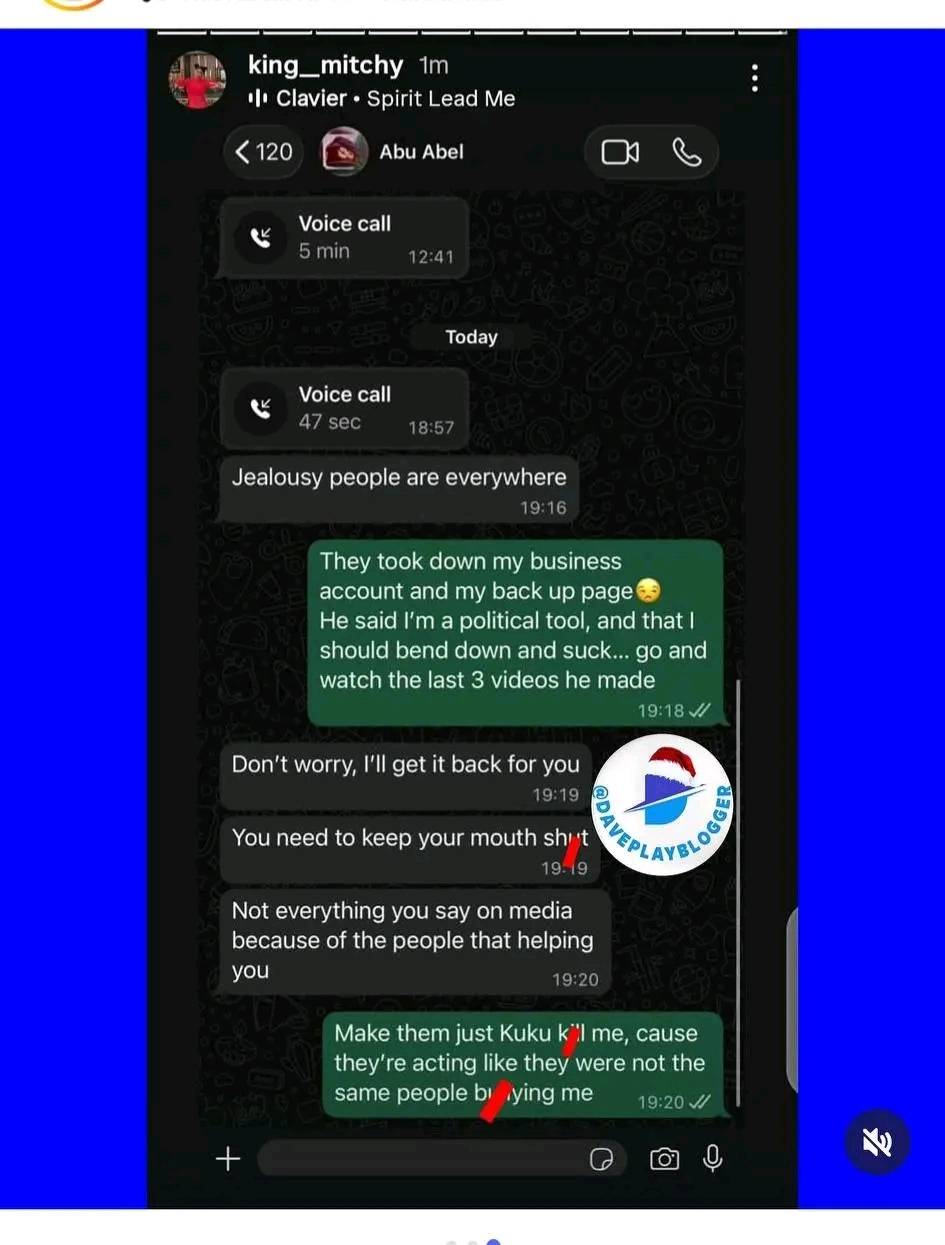 Just to prove a point that she is connected, popular Instagram bhád!é kingmitchy is posting chats of...