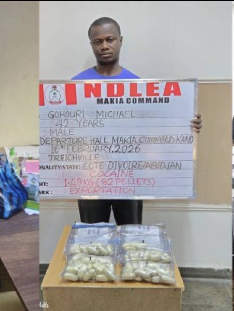 NDLEA arrests Milan-bound passenger, Michael Gohouri, also known as Anunwa Michael, at Mallam Aminu...