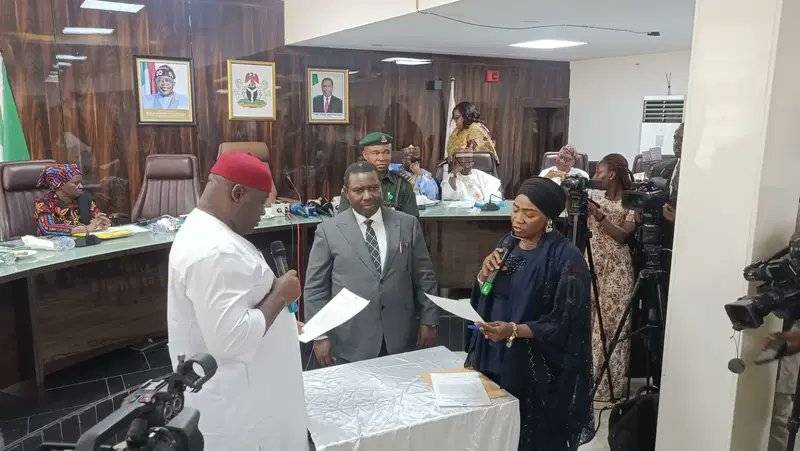 The Independent National Electoral Commission (INEC) has sworn in Dr. Chukwu Joseph for a second ter...