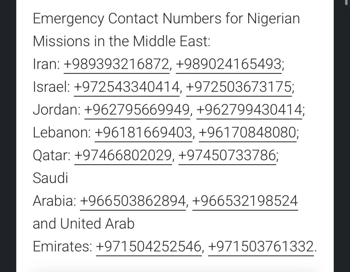 The federal government has released emergency contact numbers for Nigerian ๐ณ๐ฌ nationals residing in...