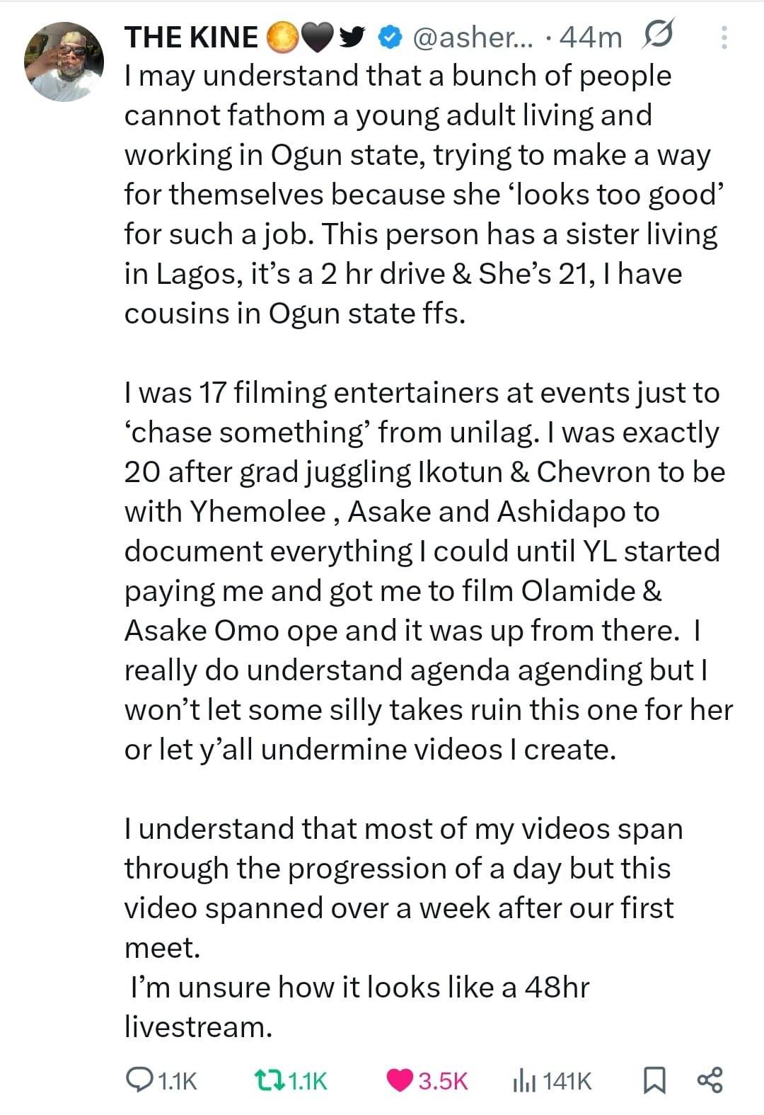 Asherkine breaks silence following his video with girl that has got people talking
