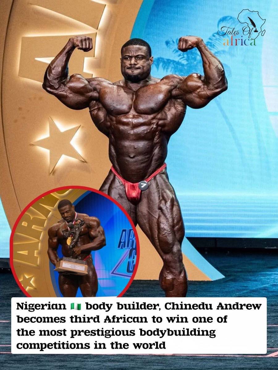 Nigerian ๐ณ๐ฌ bodybuilder Chinedu Andrew Obiekea (Andrew Jacked) has won the 2026 Arnold Classic, earn...
