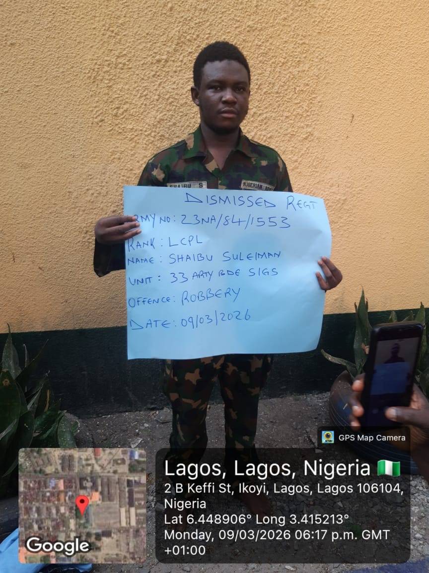 The Nigerian Army has dishonorably discharged a soldier Shaibu Suleman for the offense of armed robb...