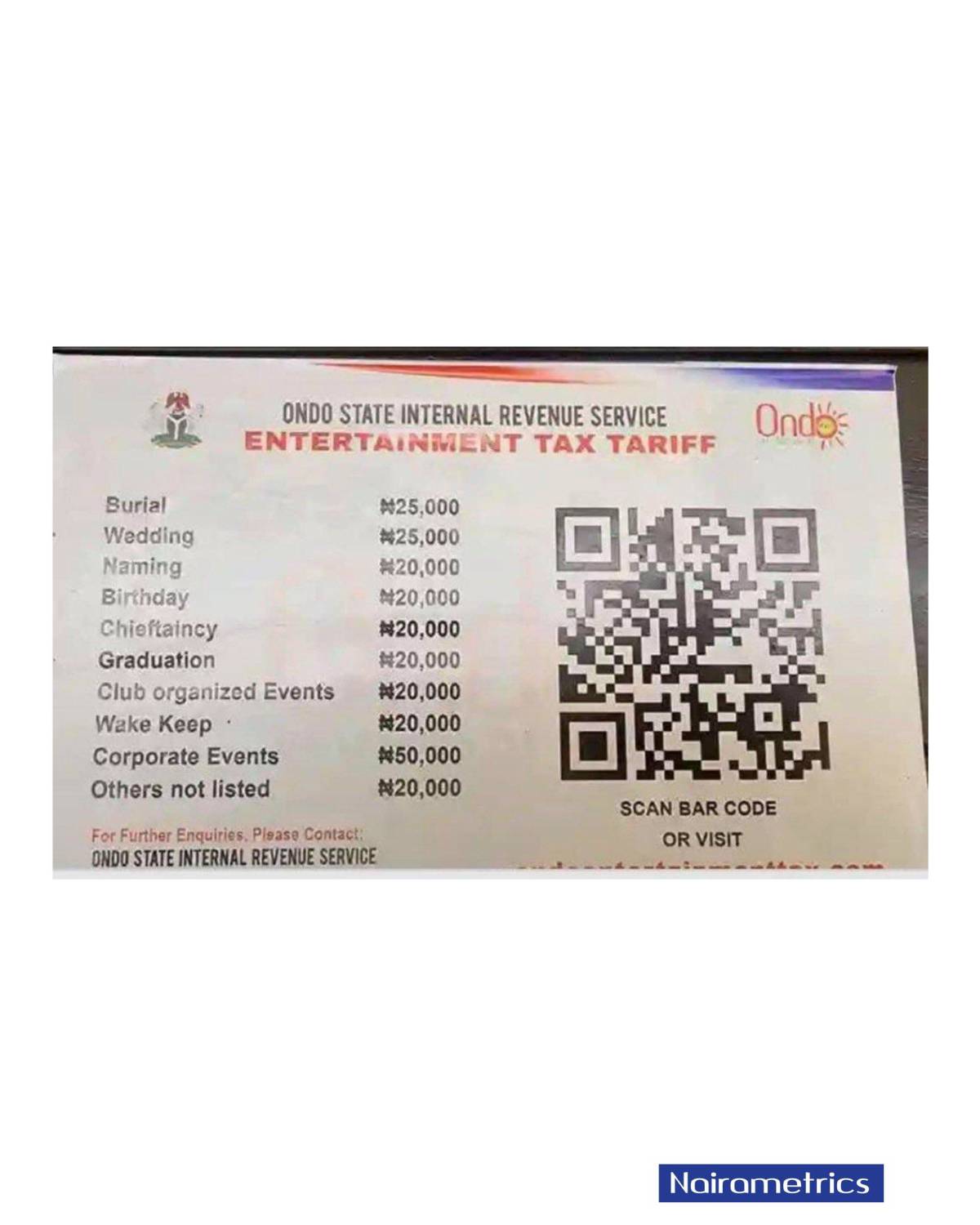 Ondo State has introduced a new entertainment tax on social events, including weddings, burials, nam...