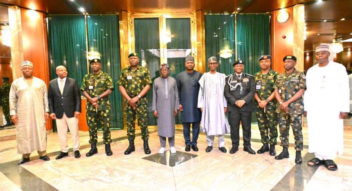 Photo of President Bola Tinubu after meeting with service chiefs today in Abuja