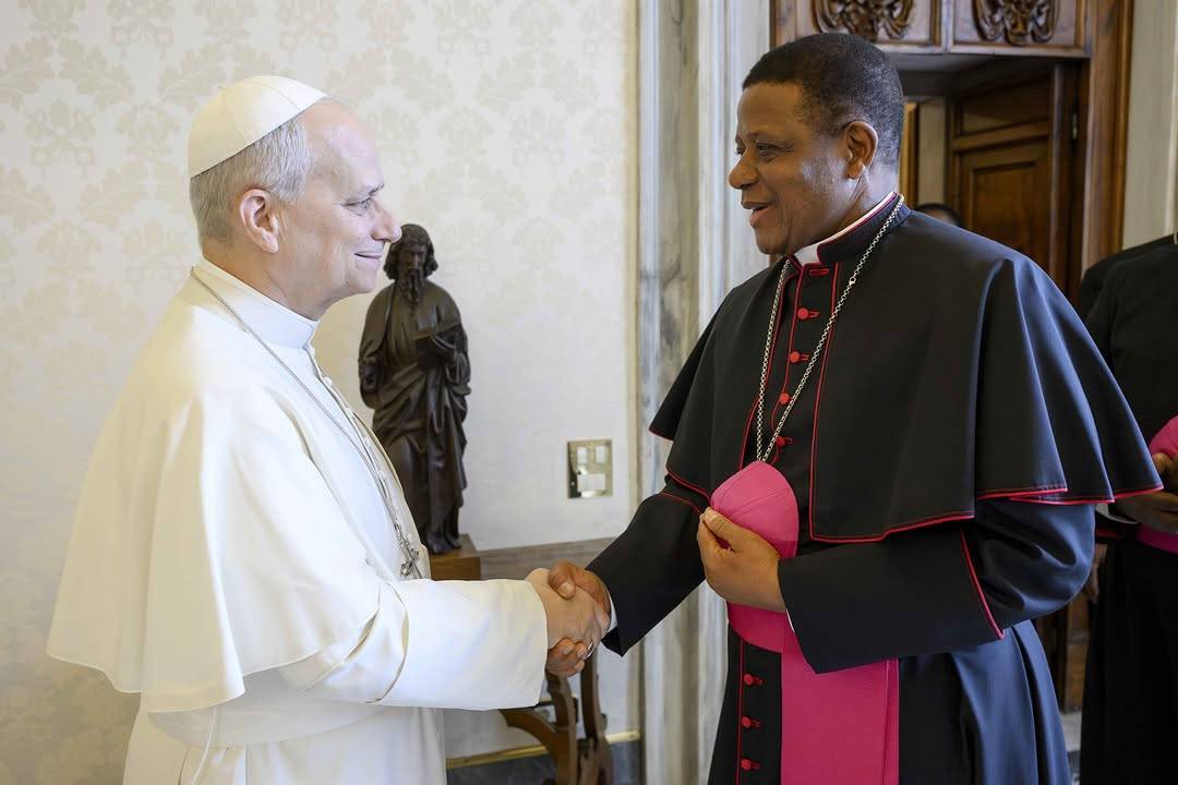 Photo of Catholic Bishop of Nsukka, Godfrey Igwebuike Onah, with Pope Leo XIV in Rome