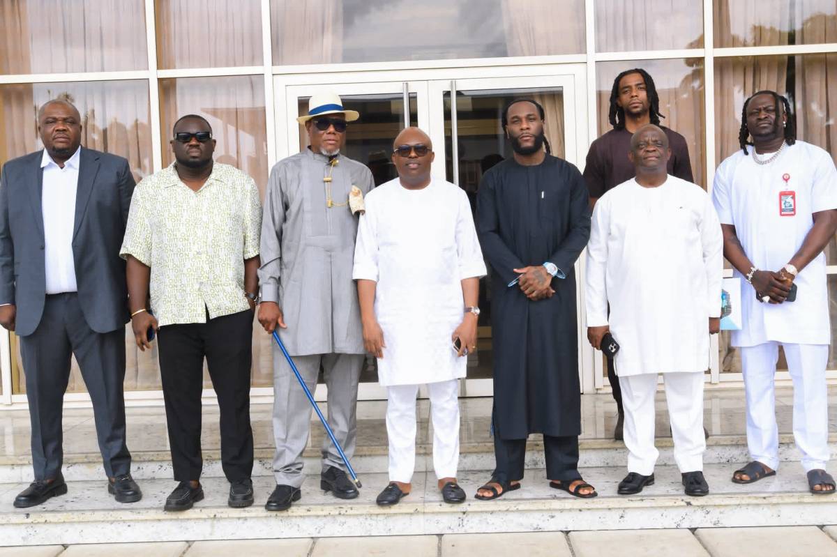 Burna Boy, his Dad and others had a meeting with the Governor of Rivers State, Siminalayi Fubara tod...
