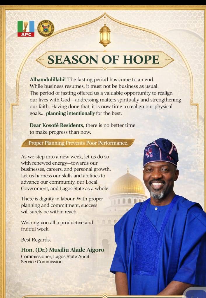 Hon. Dr. Musiliudeen Alade Aigoro, The hope of Kosofe constituency 1 at Lagos House of Assembly