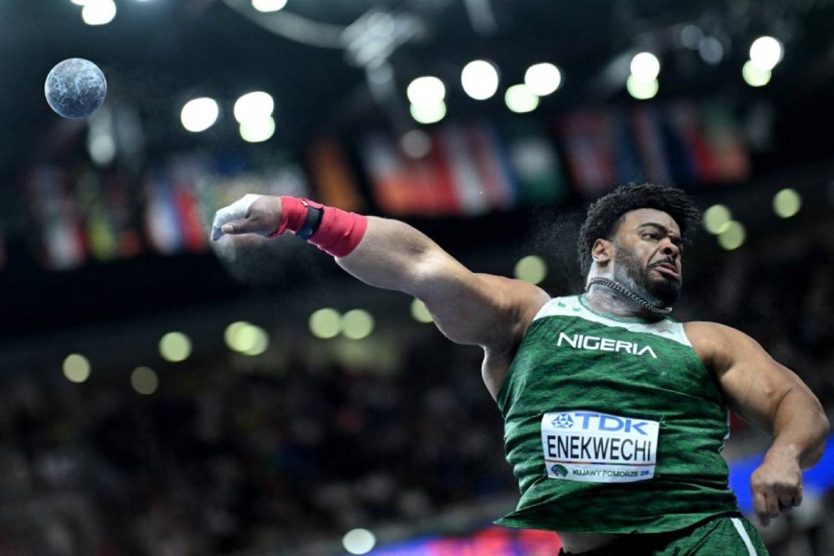 Chukwuebuka Enekwechi delivers a powerhouse performance during the men’s shot put final at the World...