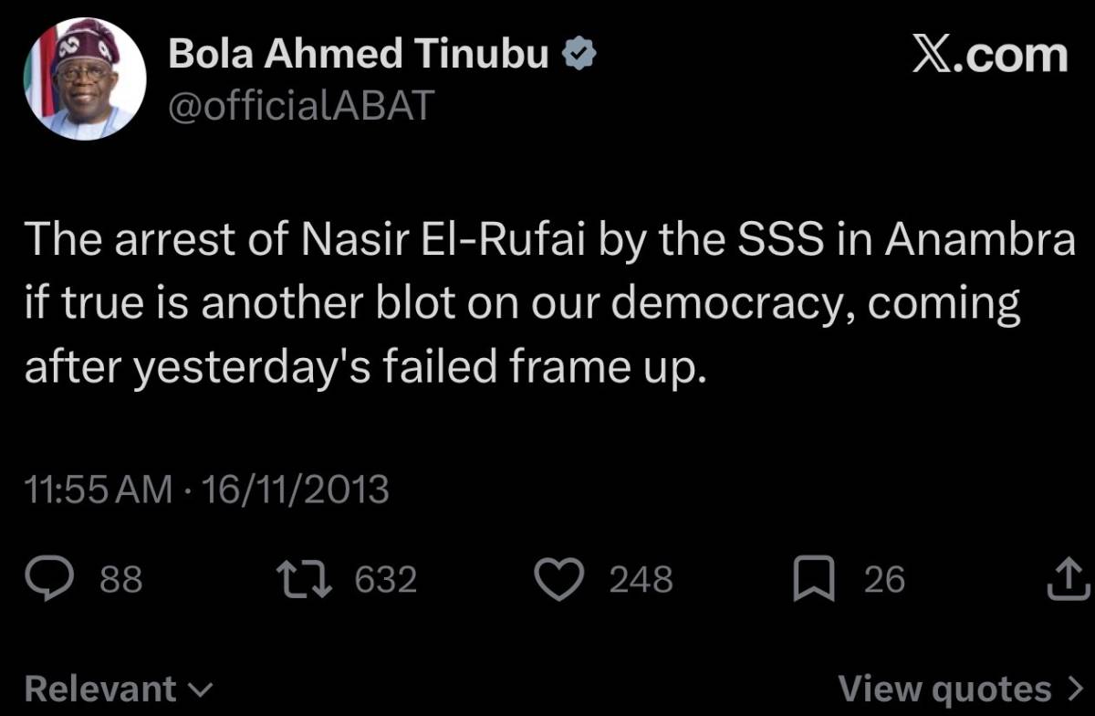 Nigerians ๐ณ๐ฌ dig up old tweet by President Bola Tinubu about El-Rufai