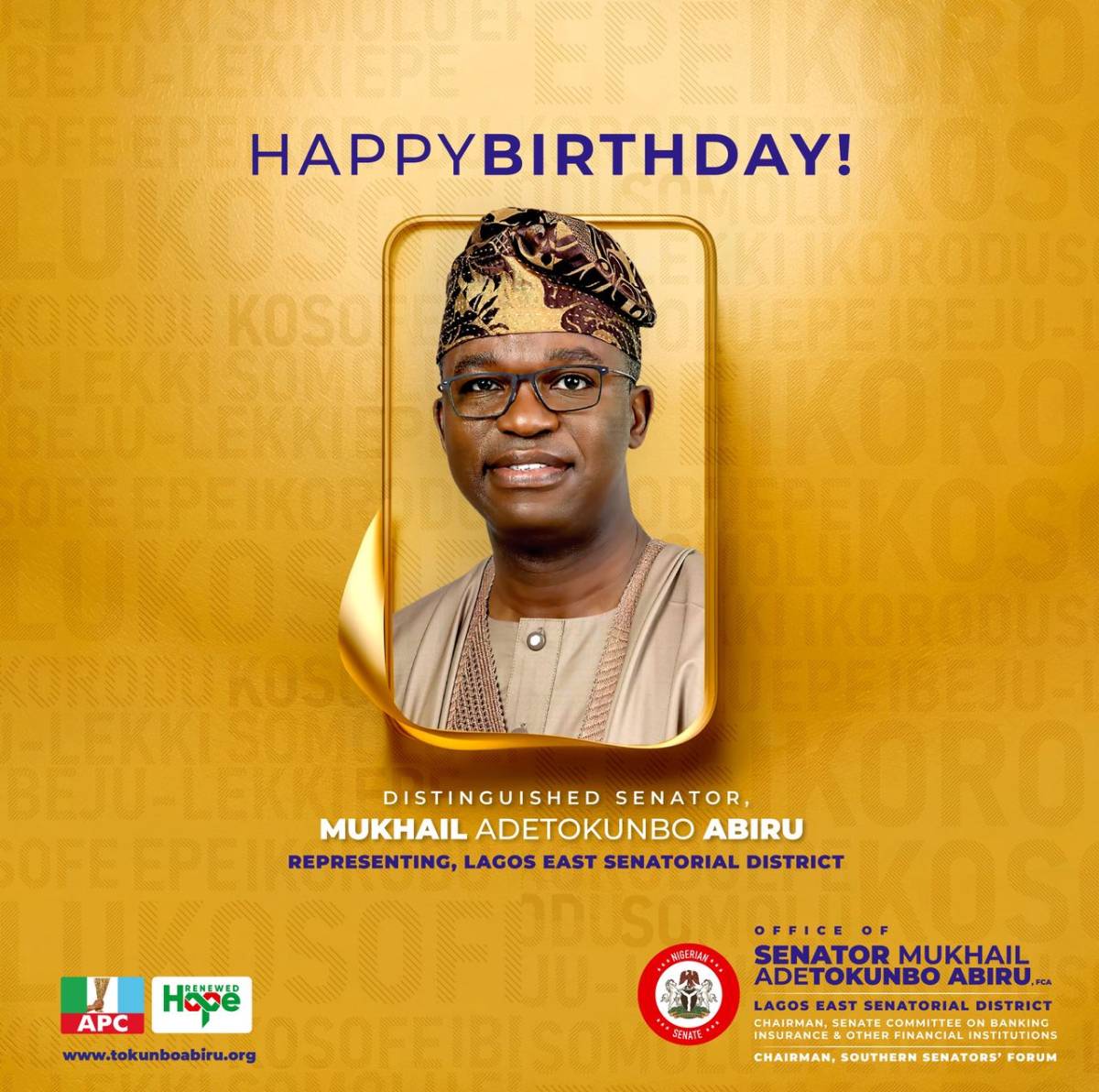 Senator Representing Lagos East Senatorial District, Mikhail Adetokunbo Abiru celebrates his birth a...