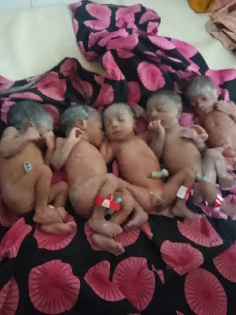 A Kano woman, Hafsatu Yusuf, who recently gave birth to quintuplets at Murtala Muhammad Specialist H...
