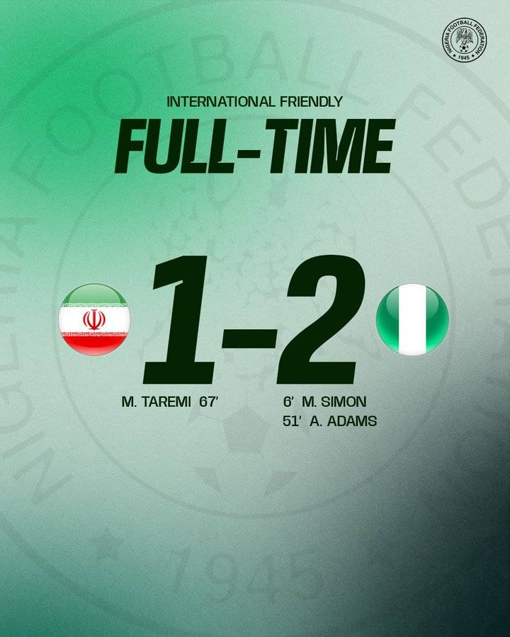 Nigeria 🇳🇬 wins Iran 🇮🇷 

Iran 1: 2 Nigeria