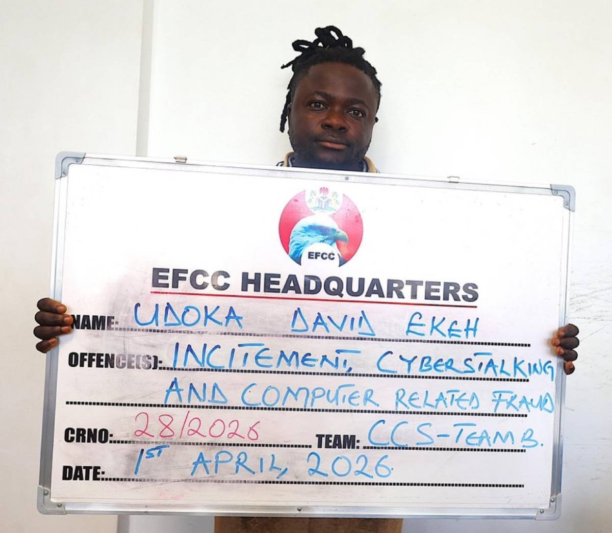 EFCC have arrested Udoma David Ekeh, a Tiktok user, for spreading false information about the Commis...